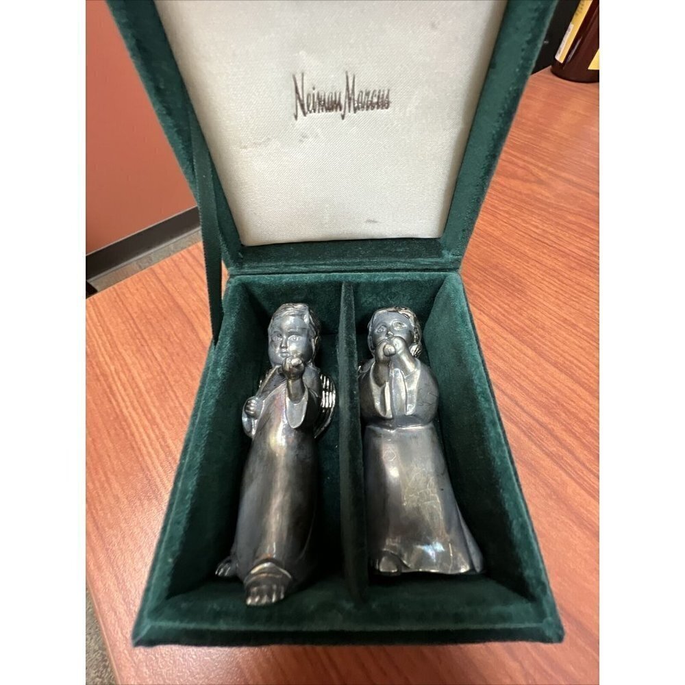Vintage Godinger Silver Art Musical Angels Salt and Pepper Shakers Figurines Box